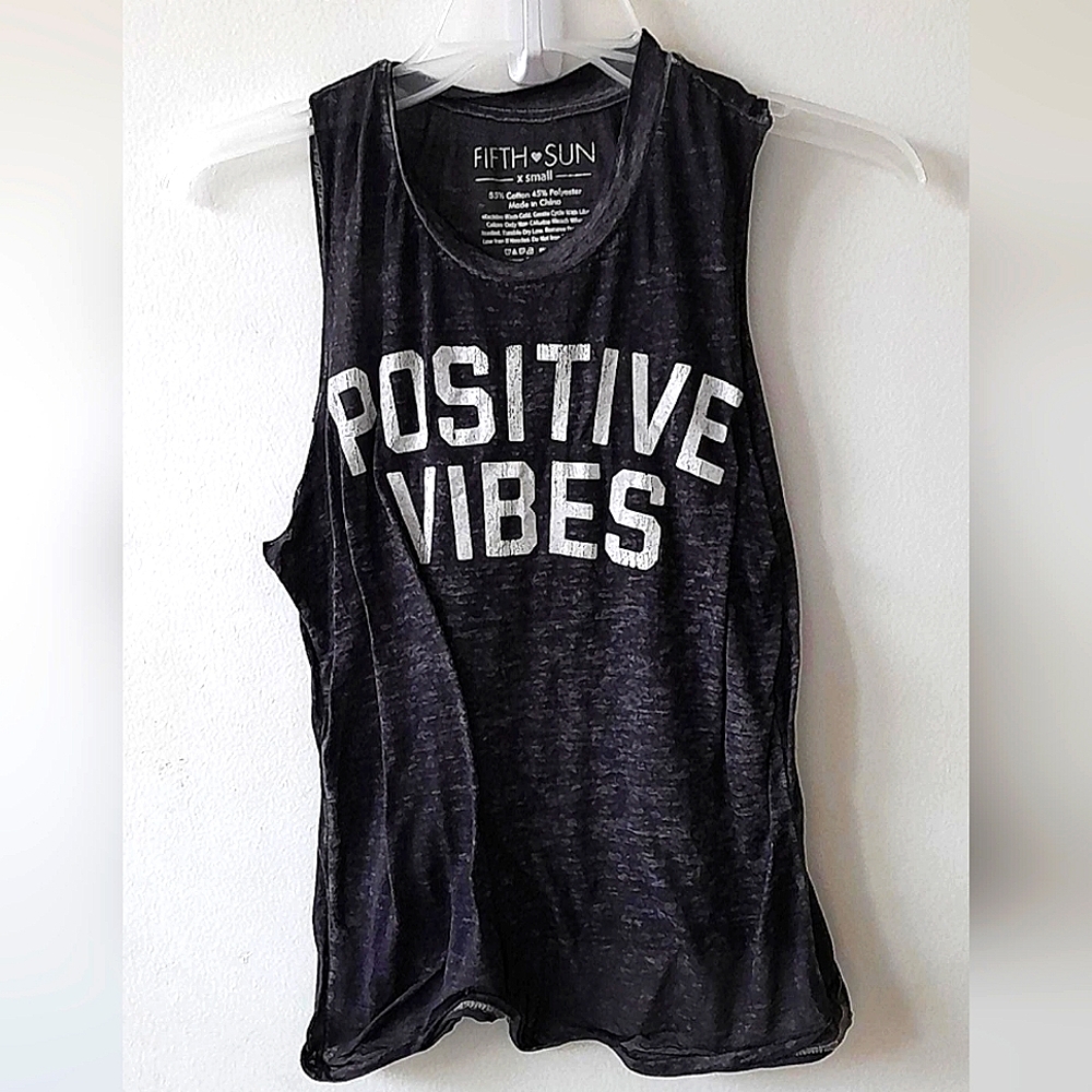 (Bundle Only) FIFTH SUN "Positive Vibes" Gray Sheer Tank Top
